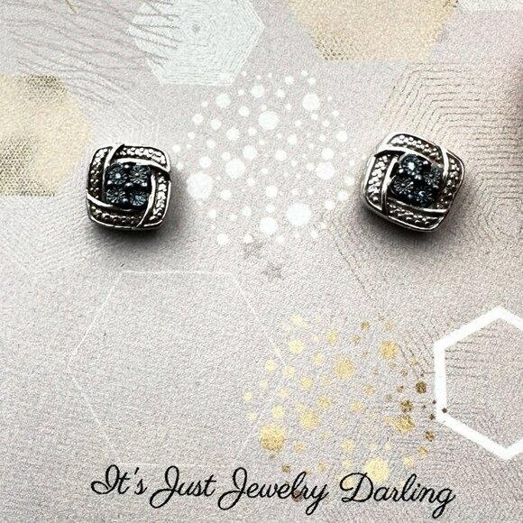 Sterling Silver Womans Earrings Blue Diamond Best Gift Idea for Her - Picture 1 of 3